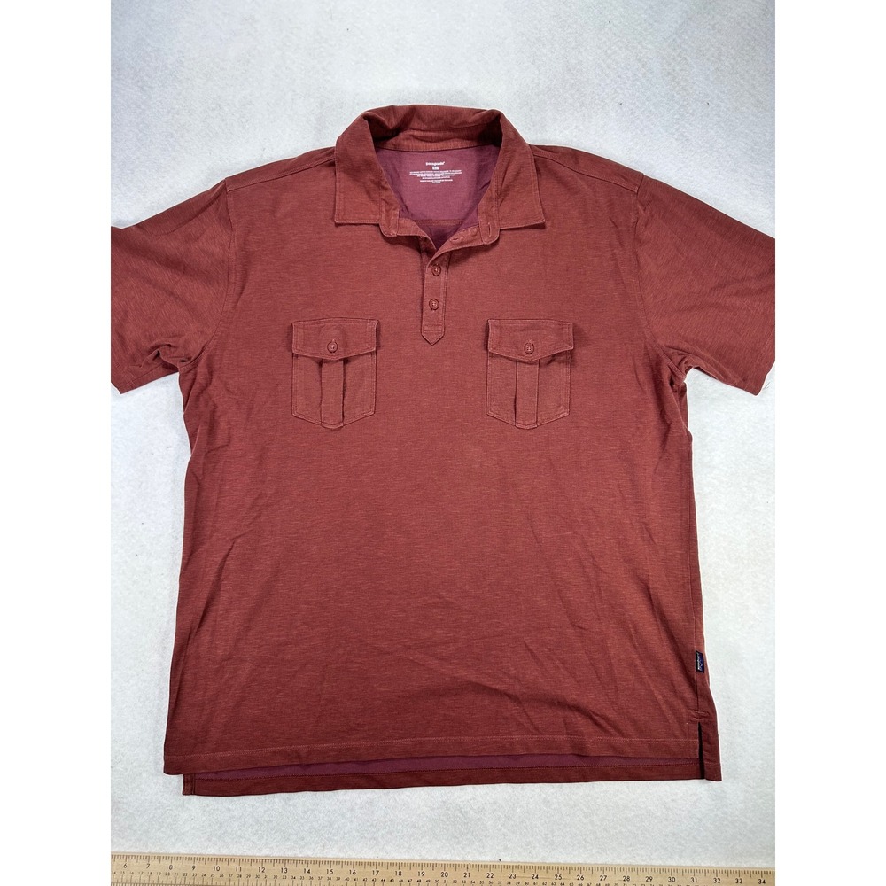 Patagonia Mens XL Polo Shirt Terracotta Red Short Sleeve Pockets
